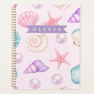 Agenda Nome Personalizado Costeiro de Conchas de Pastel P