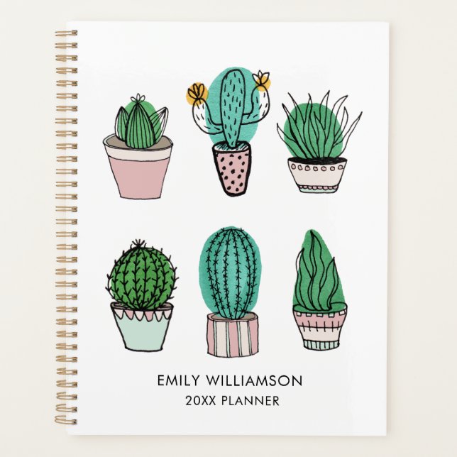 Agenda Nome personalizado da ilustração Cactos succulents (Frente)