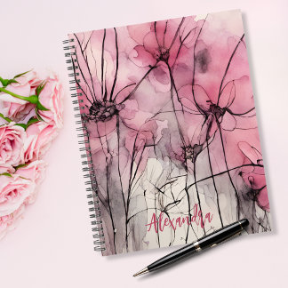 Agenda Nome Personalizado da Ilustração de Tinta Floral b
