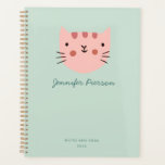Agenda Nome Personalizado de Manuscrito de Gato Cor-de-Ro<br><div class="desc">Nome Personalizado de Manuscrito de Cat Rosa Cute Petsonalizado</div>