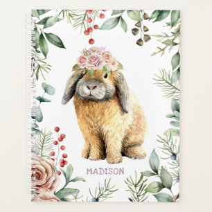 Agenda Nome Personalizado do Coelho Floral de Coelho de W