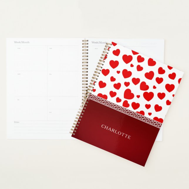 Agenda Nome Personalizado do Coração Vermelho Girly Elega (Exibição)