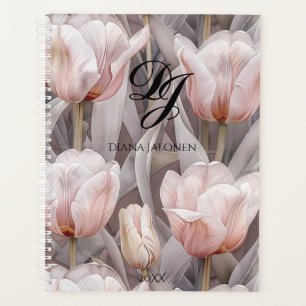 Agenda Nome Personalizado do Monograma de Flores Rosa Ele