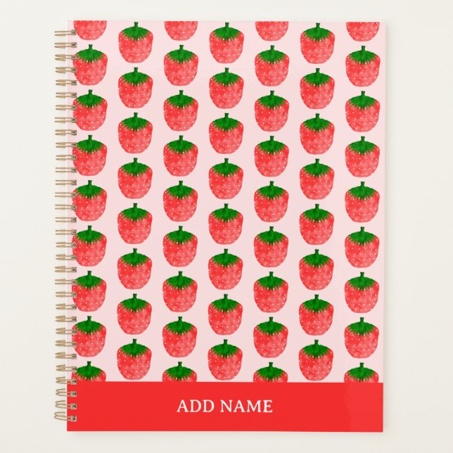 Agenda Nome Personalizado do Padrão de Morango (Frente)