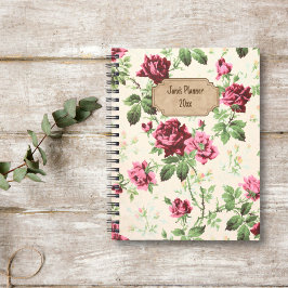 Agenda Nome personalizado do padrão de rosa vitoriano do 