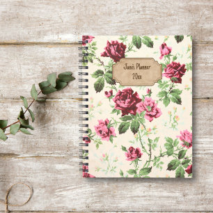 Agenda Nome personalizado do padrão de rosa vitoriano do 