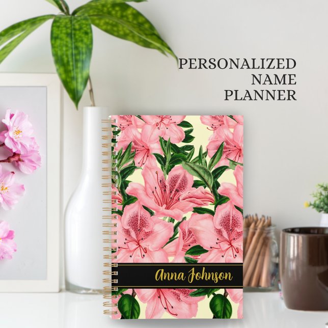 Agenda Nome Personalizado do Plano de Fundo Floral Vermel (Criador carregado)