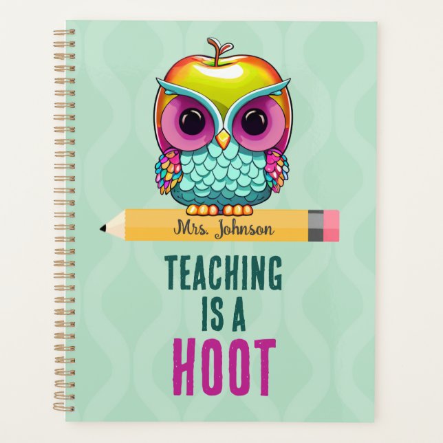 Agenda Nome Personalizado do Professor Apple Owl Planner  (Frente)