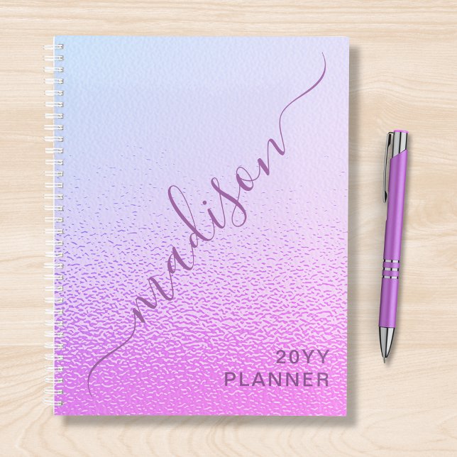 Agenda Nome Personalizado do Shimmer Rosa Girly Iridescen (Criador carregado)