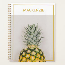 Agenda Nome Personalizado Dourado Tropical do ananás