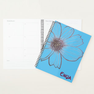 Agenda Nome personalizado Flor azul claro design Planner