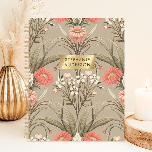 Agenda Nome Personalizado Floral Botânico Romântico Vinta