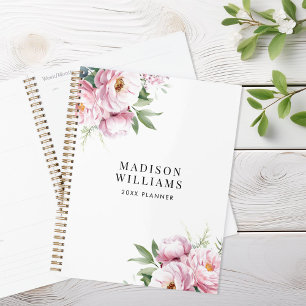 Agenda Nome Personalizado Floral de Cor de Água Moderna