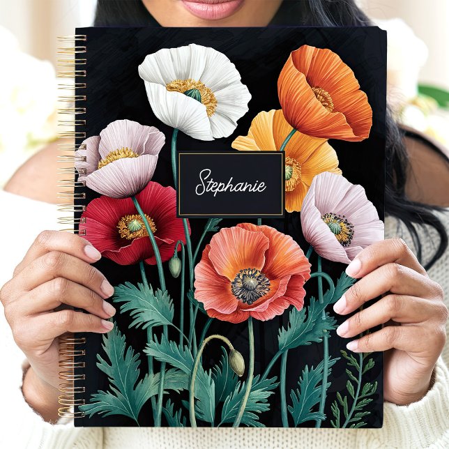 Agenda Nome Personalizado Floral de Poppy Elegante (Criador carregado)