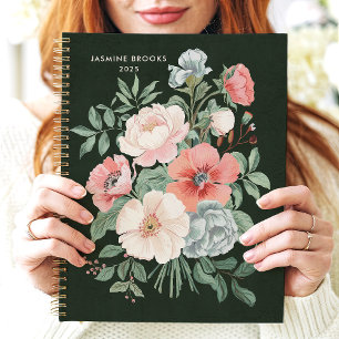 Agenda Nome Personalizado Floral Escuro Elegante