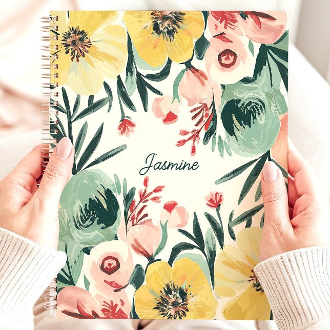 Agenda Nome Personalizado Floral Expressivo do Cubo Brilh (Criador carregado)