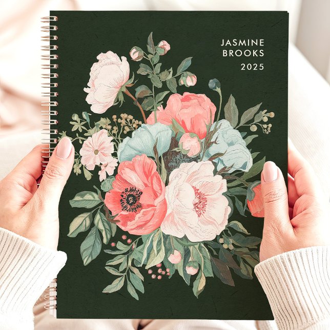 Agenda Nome Personalizado Floral Negro do eterno (Criador carregado)