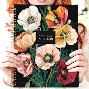 Agenda Nome Personalizado Floral Papoula Pintada em Negri