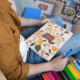 Agenda Nome Personalizado Floral Retro Creme Amarelo Pêss