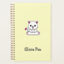 Nome personalizado gato branco fofo em amarelo
