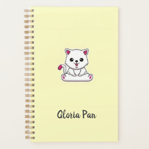 Agenda Nome personalizado gato branco fofo em amarelo
