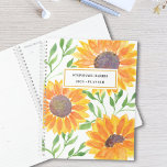 Agenda Nome Personalizado Girassol Amarelo<br><div class="desc">Este Planner floral é decorado com flores de sol amarelas a aquarela e folhas verdes estão sobre fundo branco. Facilmente personalizável com seu nome e ano. Porque nós criamos a nossa trabalho de arte,  você não encontrará esta imagem exata de outros designers. Original Watercolor © Michele Davies.</div>