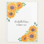 Agenda Nome Personalizado Girassol Amarelo<br><div class="desc">Girassóis trazem alegria!
Este bonito Planner é decorado com girassol e folhagem verde de cor d'água sobre fundo branco.
Você pode personalizá-lo adicionando seu nome e mudando o ano.
Original Watercolor © Michele Davies.</div>