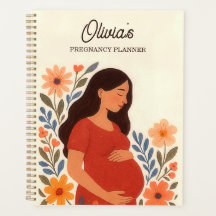 Nome Personalizado Ilustrado Mulher Grávida Floral