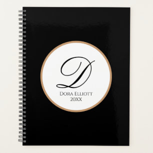 Agenda Nome Personalizado & Inicial Capa Dura/Suave Preta