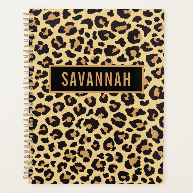 Agenda Nome personalizado Leopard Animal Print Patterno C (Frente)
