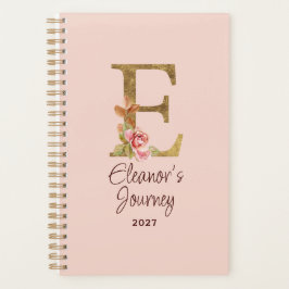 Agenda Nome Personalizado Letra E Dourado Rosa Cor-de-Ros