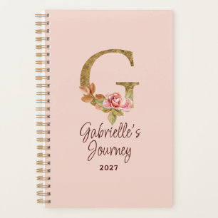 Agenda Nome Personalizado Letra G Folha Dourada Rosas Ros