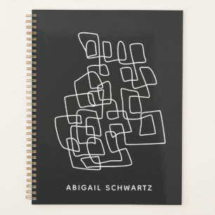 Agenda Nome Personalizado Minimalista Preto Branco Abstra