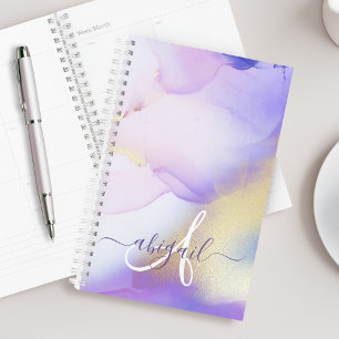 Agenda Nome Personalizado Monograma Cor de Água Púrpura