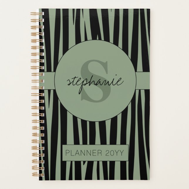 Agenda Nome Personalizado Padrão de stripes Zebra Monogra (Frente)