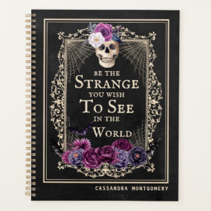 Agenda Nome Personalizado Preto da Vintagem do Crânio Flo