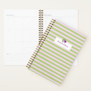 Agenda Nome Personalizado Rosa de Watercolor Stripes Negó