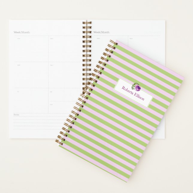Agenda Nome Personalizado Rosa de Watercolor Stripes Negó (Exibição)