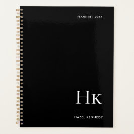 Agenda Nome Personalizado Simples Elegante Preto Monogram
