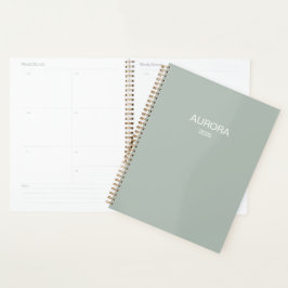 Agenda Nome Personalizado Verde do Elegante Sage -