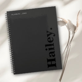 Agenda Nome preto mínimo Elegante clássico monograma