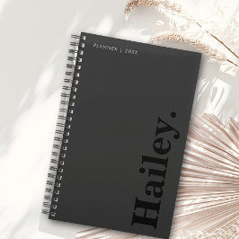 Agenda Nome preto mínimo Elegante clássico monograma