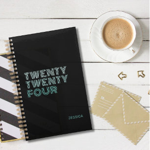 Agenda Nome Retroativo do Teal Negro Elegante Personaliza