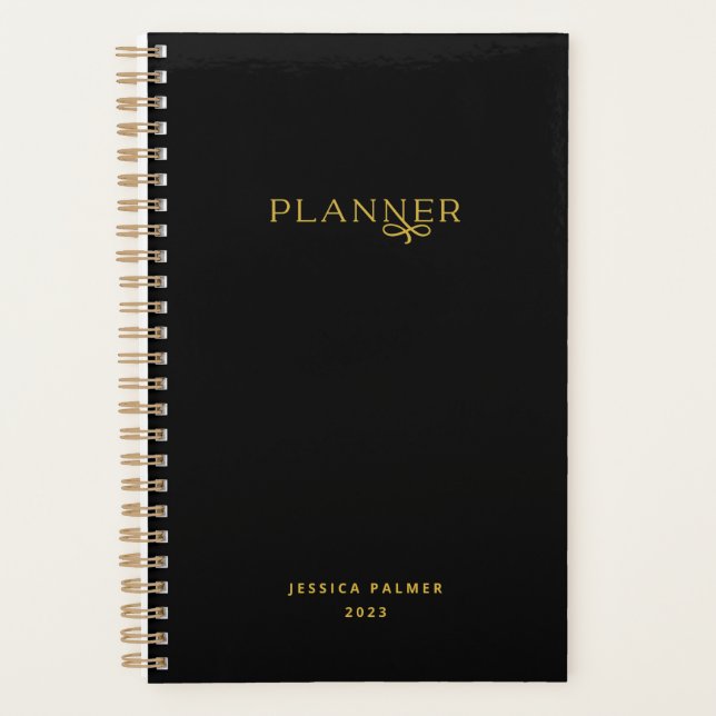 Agenda Nome Semanal Dourado de Chic Black Não Datado (Frente)