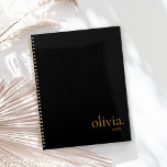 Agenda Nome Simples Dourado Elegante Moderno do Monograma<br><div class="desc">Planeador de Nomes Simples Dourados Elegantes Modernos a Preto</div>