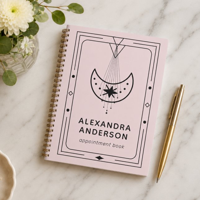 Agenda Nomeação da Lua Crescente Celestial Rosa (Pink Celestial Starry Crescent Moon Appointment Planner)