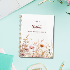Agenda Nomes de beige cor-de-rosa com flores silvestres 2