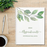Agenda Nomes Genéricos Personalizados de Cores de Água<br><div class="desc">Este planejador de compromisso botânico é decorado com um simples verde-aquarela. Facilmente personalizável com seu nome e ano. Original Watercolor © Michele Davies.</div>