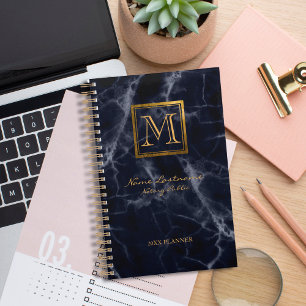 Agenda Notário do Monograma Dourado Quadrado de Mármore E