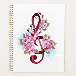Agenda Notas de clave de trecho musical com flores de Sak